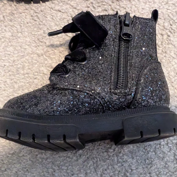 3 For $18 Cat & Jack Glittery Black Kids Boots - Picture 7 of 11
